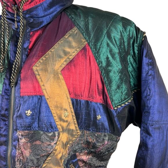 Vintage Otello Pelle Multicolor Quilted Jacket Medium Jewel Tones Ski Winter - Picture 13 of 16
